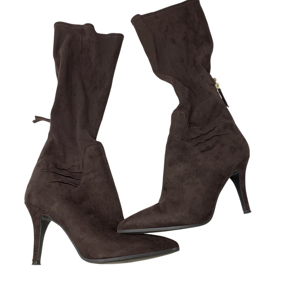 Nine West Y2K Slouchy Boots Womens Size 8 Brown Faux Suede Pointed Toe *READ